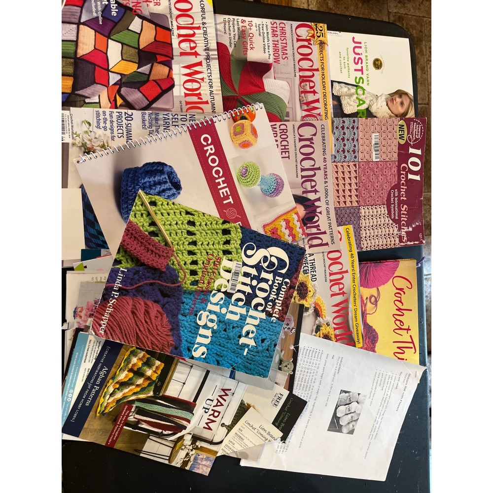 Crochet Magazine Pattern Book Lot Crochet World Stitch Designs Lion Brand Yarn
